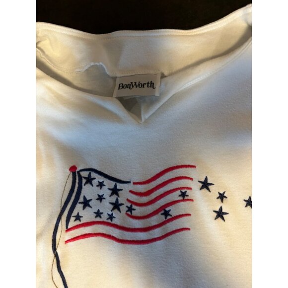 Vintage BonWorth White Tee With Embroidered American Flag Design Sz XS - Picture 5 of 7